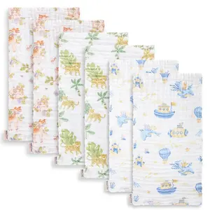 Baby Burp Cloths 20" x 10" - Large, 6-Layer, Ultra Absorbent 100% Cotton for Baby Drool & Messes, Soft, Pack of 6, Safe & Gentle Baby Rags for Boys & Girls - Floral