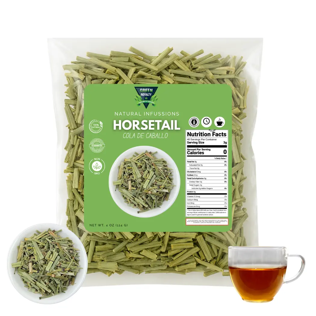 Green Royalty Horsetail (Cola de Caballo) Decaf Loose Leaf Herbal Formula Tea - 4oz Caffeine-Free Unflavored US-Made Beverage, 24 Months Shelf Life, Calming Drinks for Adults, Chilled-Suitable Healthy Tea
