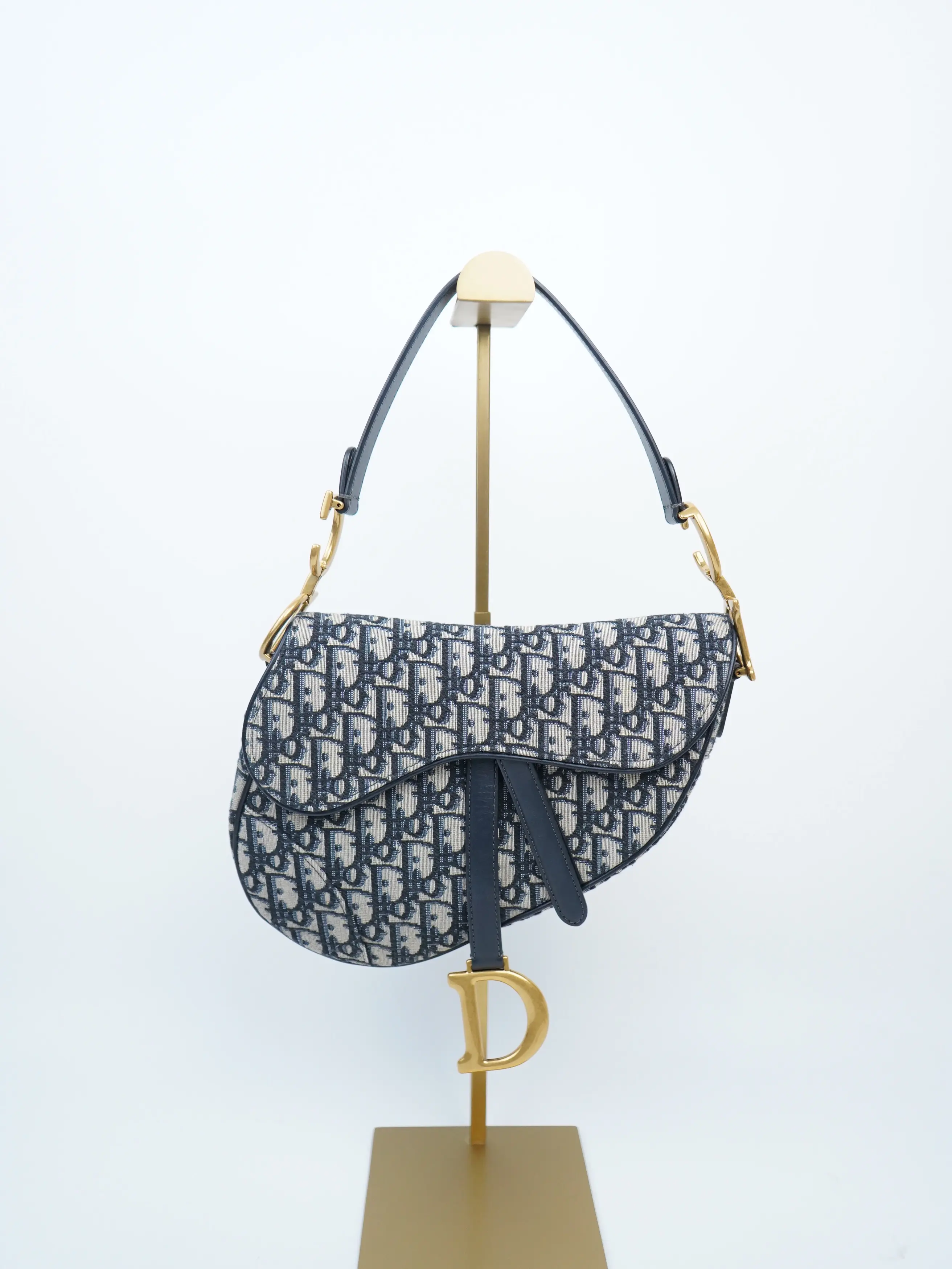Pre-owned Dior canvas Shoulder bags Christian Oblique Saddle Bag Blue