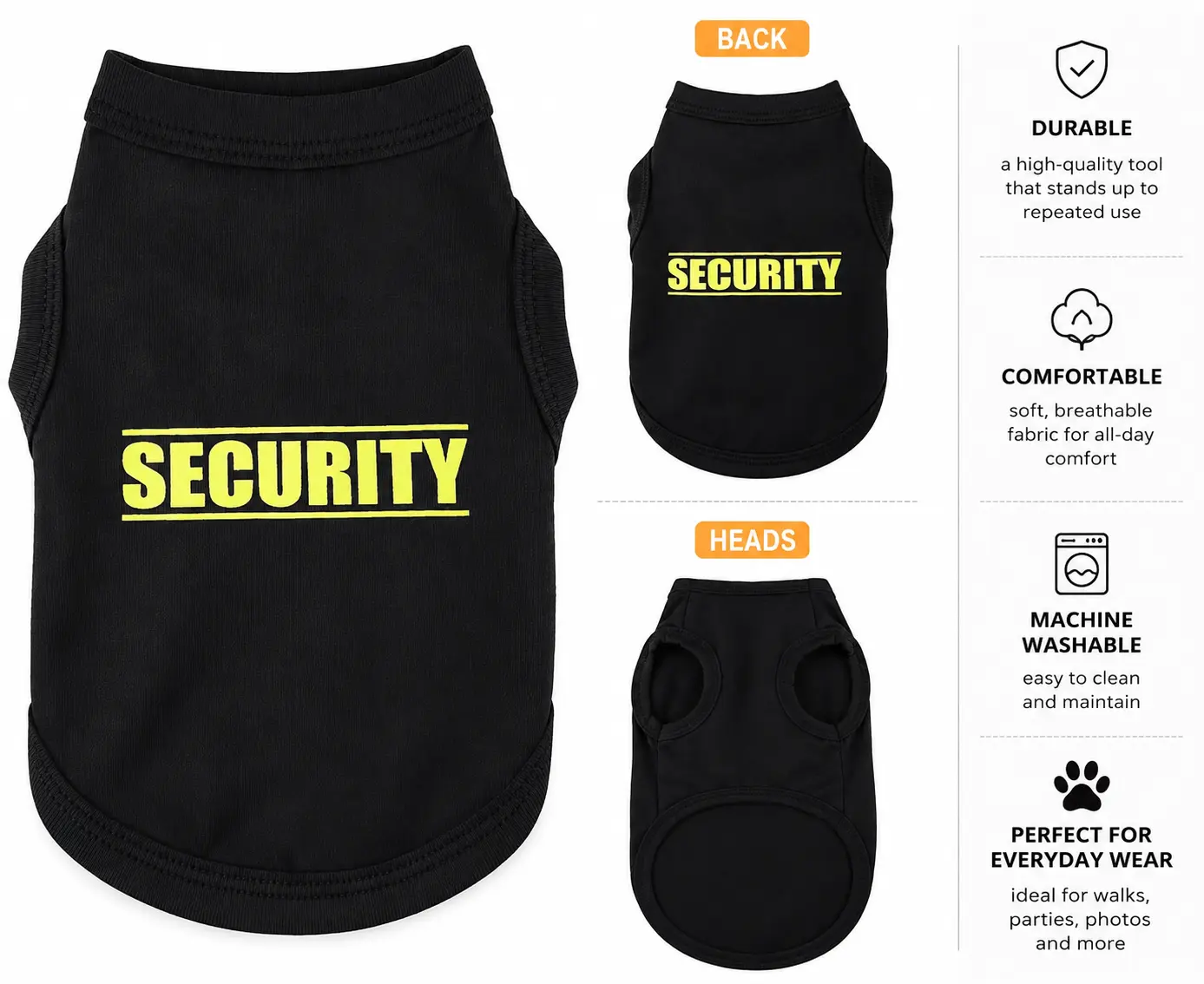 Dog Shirt Vest, Soft Lightweight Breathable Cotton Pet Clothes with Security Graphic, Sleeveless Dog T-Shirt for Small & Medium Dogs, Black, Size M