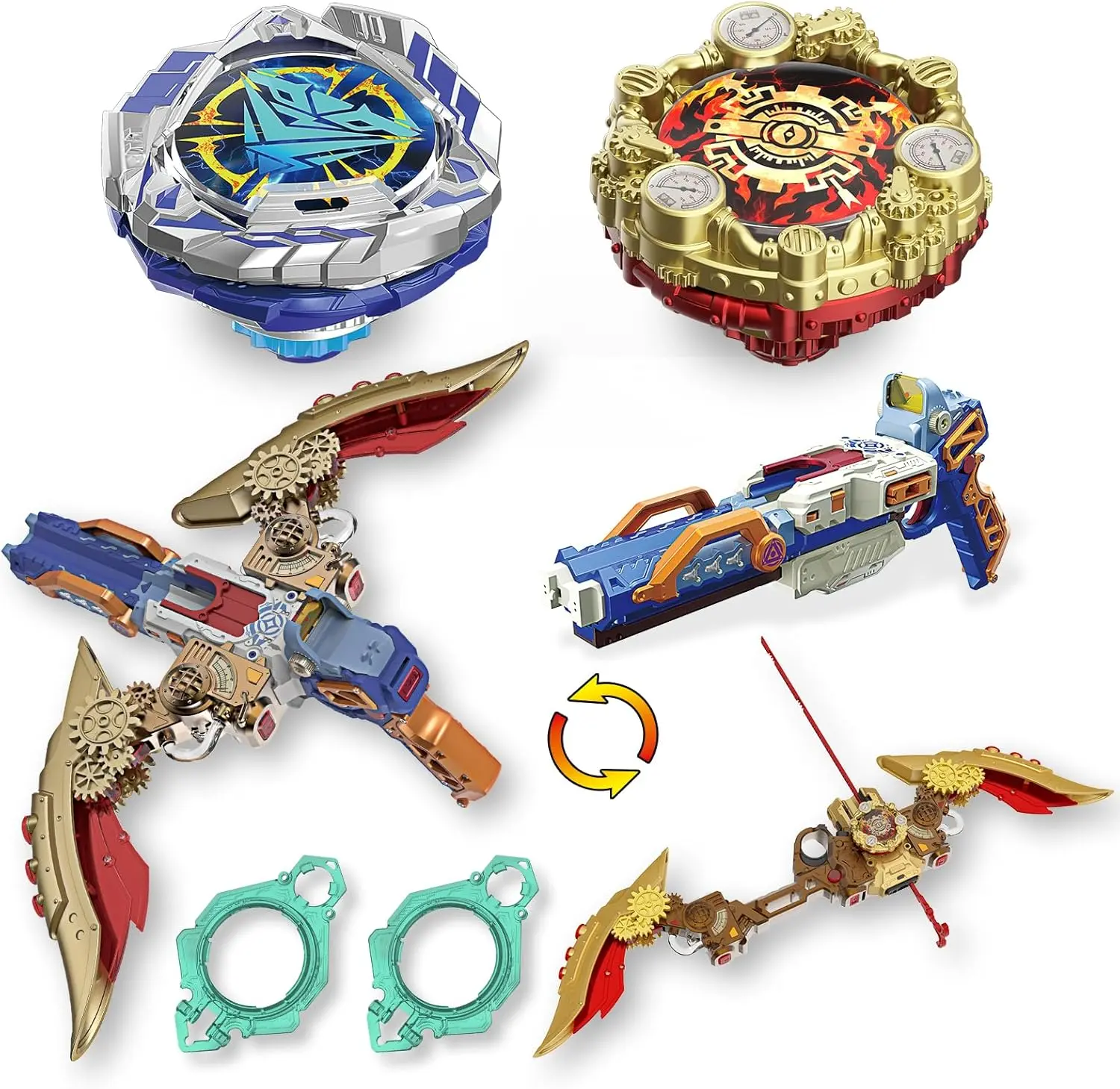 ALPHA GROUP INFINITY NADO Advanced Battle Set 2-in-1 Gun-Bow Launcher with Modular Design, Metal Defense/Endurance Type Battle Top Toy, Right/Left-Spinning Top Game Toys for Boys Girls 5+