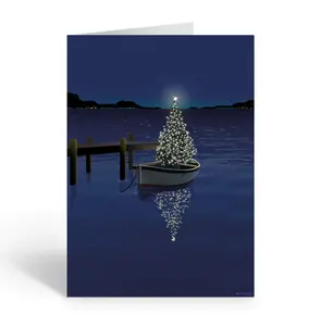 Holiday Boat Christmas Card - 18 Boating Boxed Cards and Envelopes