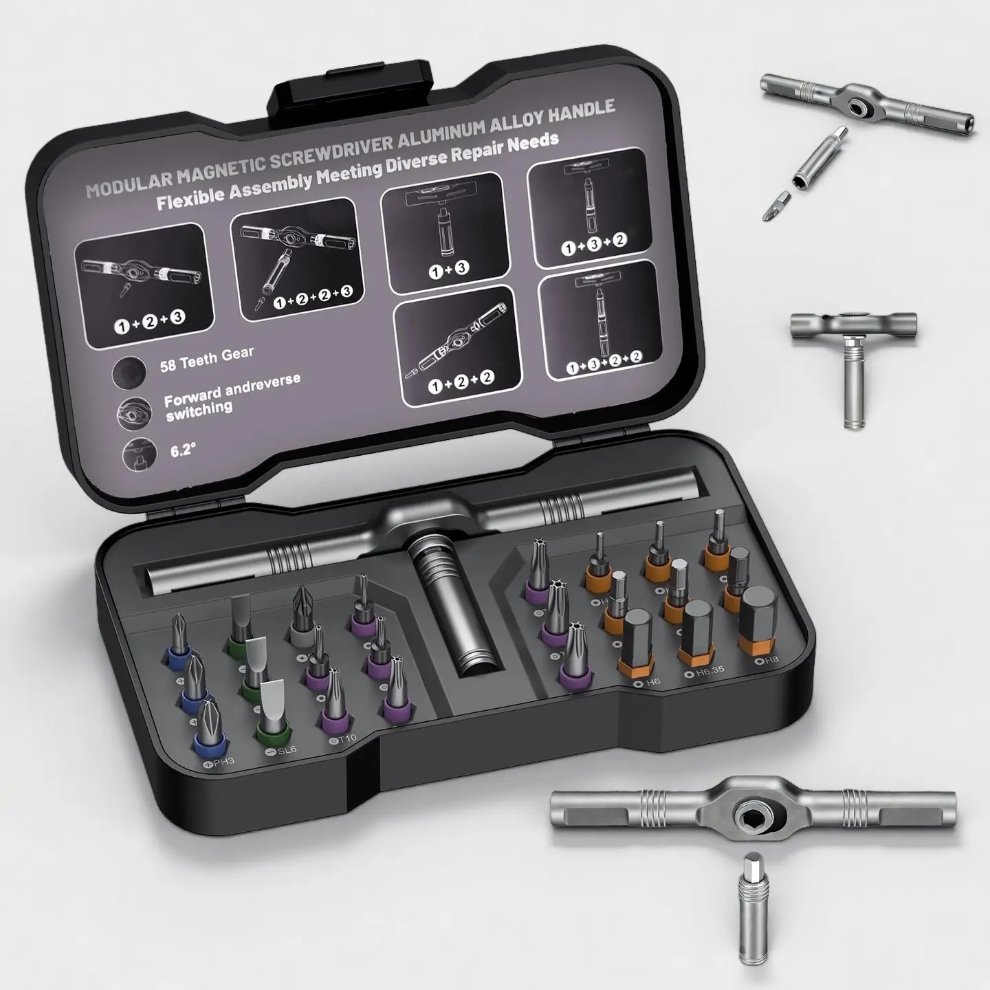 Set 24 in 1 Screwdriver Set Magnetic Compact and Portable Ratchet Screwdriver, Mini Screwdriver Set, Ratcheting Allen Wrench Set, Removable Precision for Bicycle (Black)