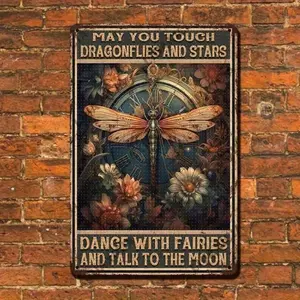 Vintage Aluminum Sign Wall Decor with Dragonfly and Stars Rustic Inspirational Quote Metal Wall Art for Home Kitchen Bar Rustic Farmhouse Design