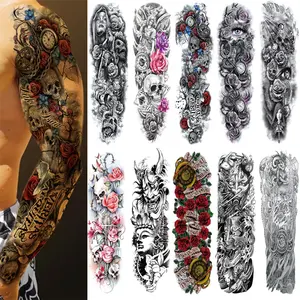 Creative Temporary Tattoos 10 Sheets Large Full Arm Stickers Waterproof Floral Tiger Skull Patterns 17.5x6in Eco-Friendly Ink Safe Non-Toxic