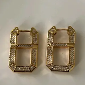 Hala Earrings - Stainless Steel Rectangular Hook Earrings Gold Plated with Zirconia Fashion Jewelry