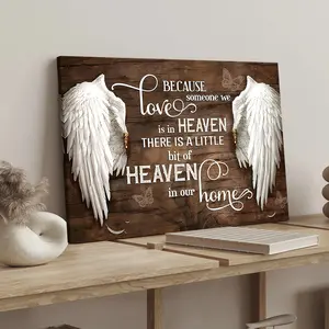 Wooden Frame Canvas Poster, Religious Angel Wings Heart Theme, Modern Art Decor, Home Decor Accessory, Indoor Decoration, Hallway Office Wall Mural, Ideal Gift, HD Waterproof Printing