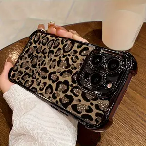Phone Case: Light Luxury High-End Brown Leopard Print Four-Corner Drop-Proof Phone Case, Suitable for a variety of iPhone models, from 17 series to 11 series, and x series