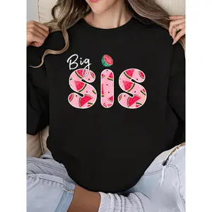 Big Sis Watermelon Melon First Birthday Funny Crew Neck Long Sleeve Sweatshirt Cute Sister Matching Outfit Family Celebration Gift Women's Soft Cotton Blend Casual Top