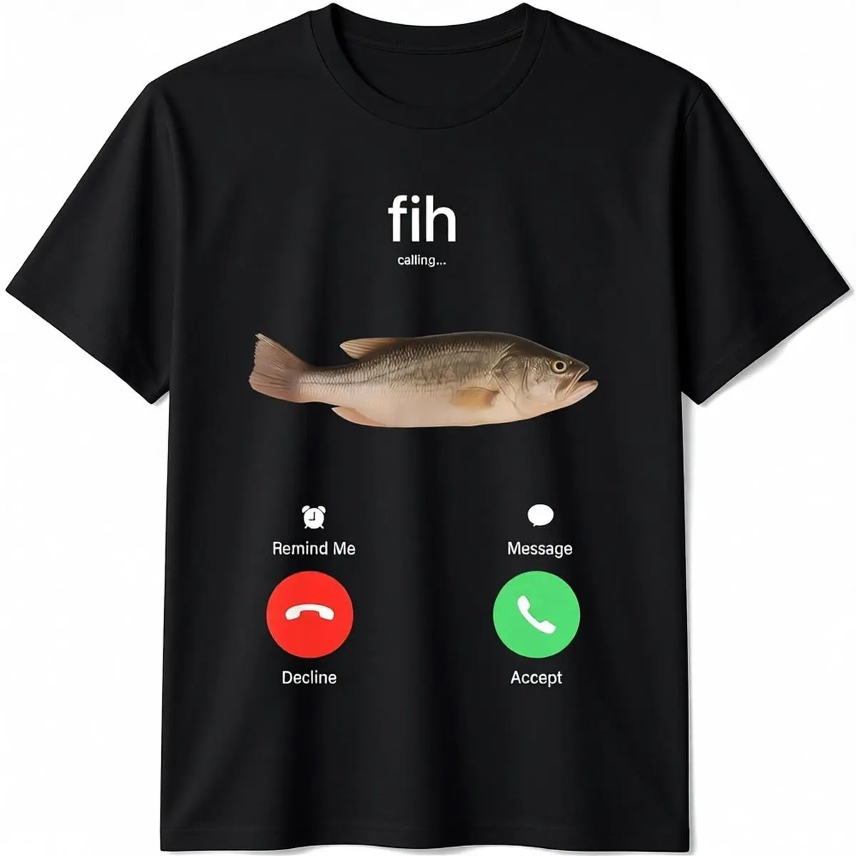 Men's Funny Fishing Graphic T-Shirt with 'Wife Calling' Print, Casual Streetwear Style, Soft Knitted Cotton Round Neck Tee