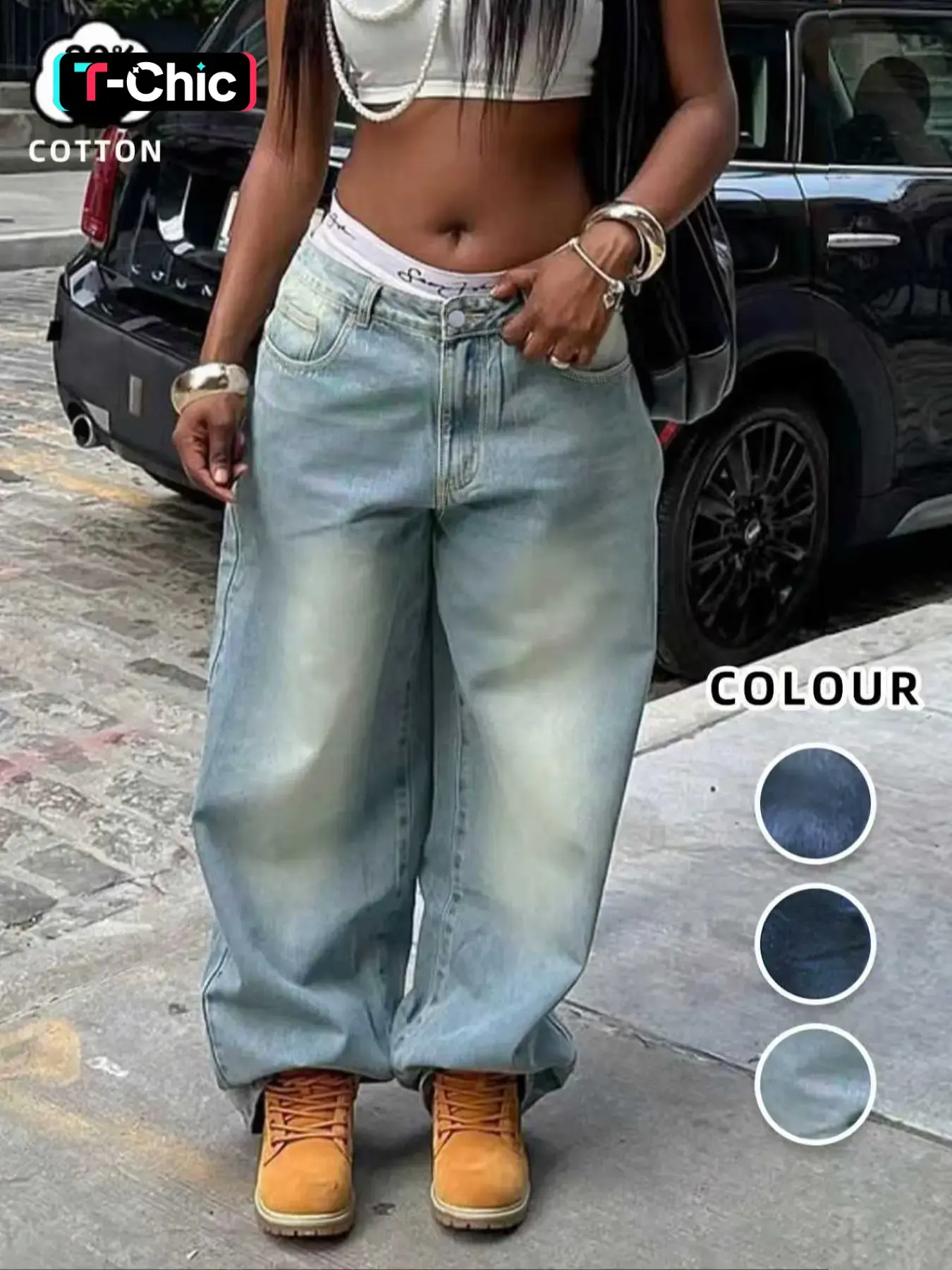 Women's Mid-Rise Vintage Distressed Light Wash Denim Button Oversized Wide-Leg Baggy Loose Fit Y2K Street-Style Jeans Pants, Perfect for Winter Festive Streetwear
