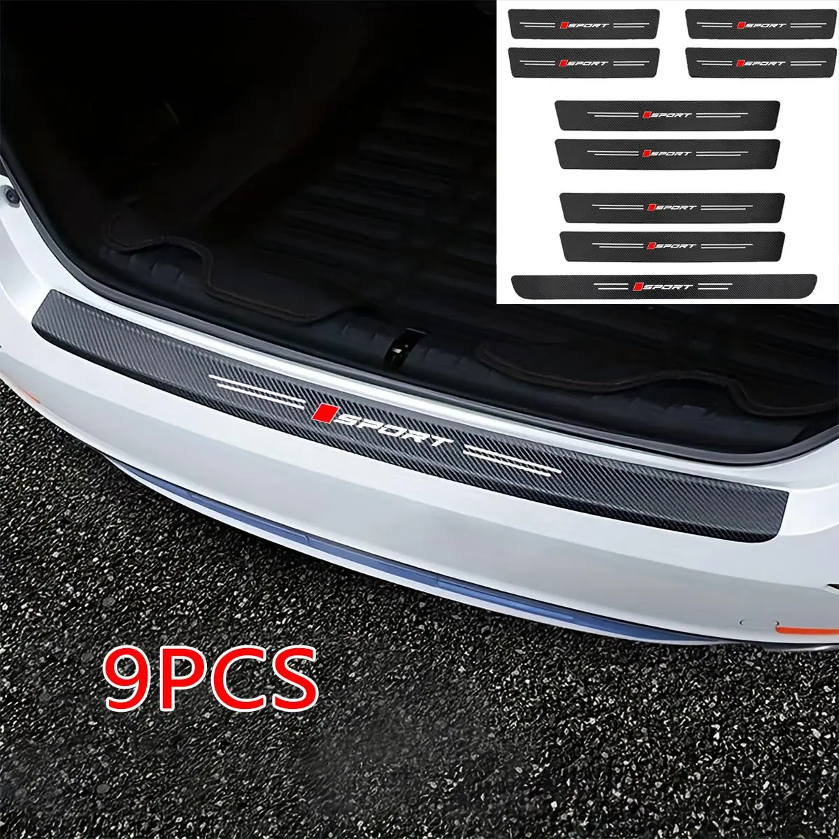 9pcs Carbon Fiber Color Car Door Sill Protectors - Anti-Slip & Scratch-Resistant For Toyota Honda Mazda Mitsubishi For Jeep MG