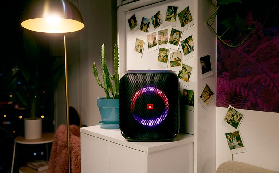 JBL Partybox Encore Essential, Portable party speaker with powerful 100W sound, built-in dynamic light show, and splash proof design.