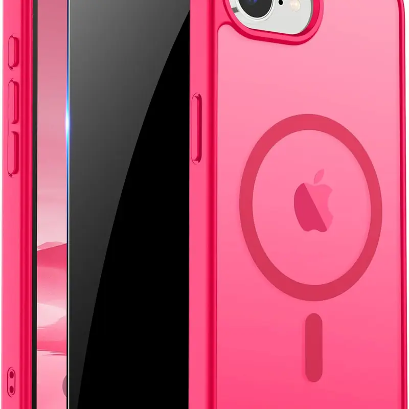 iPhone Case with Privacy Tempered Glass Screen Protector - MagSafe Compatible Translucent Matte Shockproof Military-Grade Drop Protection for iPhone 17E / 16E, Hot Pink, Phone Accessories Casing