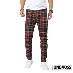 JUNBAOSS Men's Slim Fit Stretch Dress Pants Plaid Skinny Pants for Men, Straight Leg Fashion Comfort Flex Waist Pants, Mens Casual Business Golf Dress Chinos Pants Fabric Menswear
