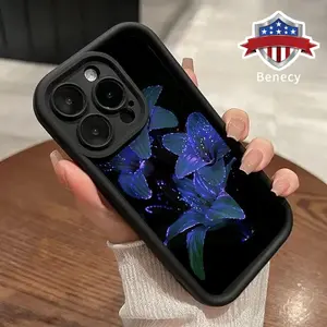 Midnight shining Lily Pattern TPU Phone Case for iPhone 16 15 14 Pro Max 13 12 11 XR XS Plus E Shockproof Drop Protection Rugged Durable Silicone Cover Cellphone Protective Smartphone Casing
