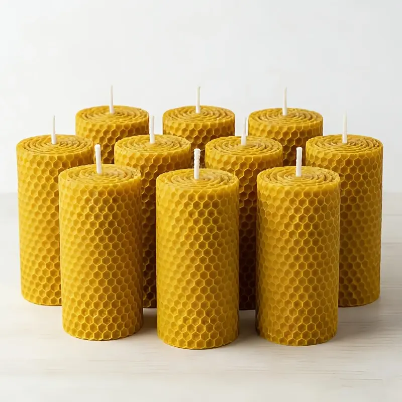 Small beeswax candles - set of 9 yellow/white candles, handmade honeycomb candles, suitable for wedding, Party decoration, Cake decoration, banquet home atmosphere