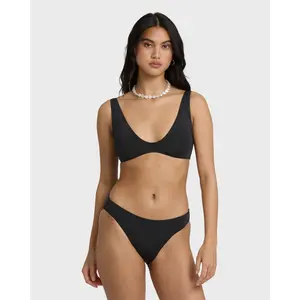 Billabong Sol Searcher Scoop Tank Swim Tank Bikini Top - Black Pebble, Medium Bust Coverage & Removable Cups, Women's Sports Surf Swimwear