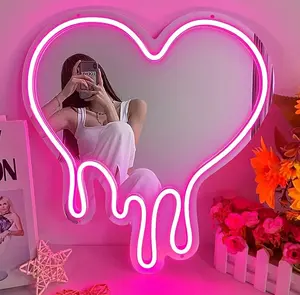 Neon Light, Melting Heart Hot Pink Mirror