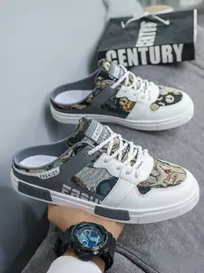 Men's Retro Graffiti Mules: Color Block Design, Casual Mules For Street Style & Commute