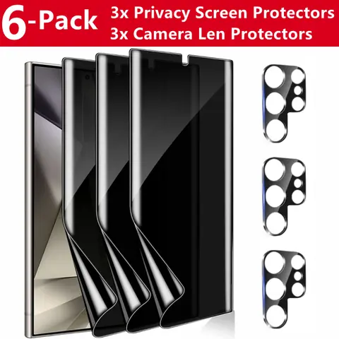 3Pcs Privacy Hydrogel Screen Protector + 3Pcs Camera Lens Protector for Samsung Galaxy S25 Ultra S25 Plus S24 Ultra S24 S23 S22