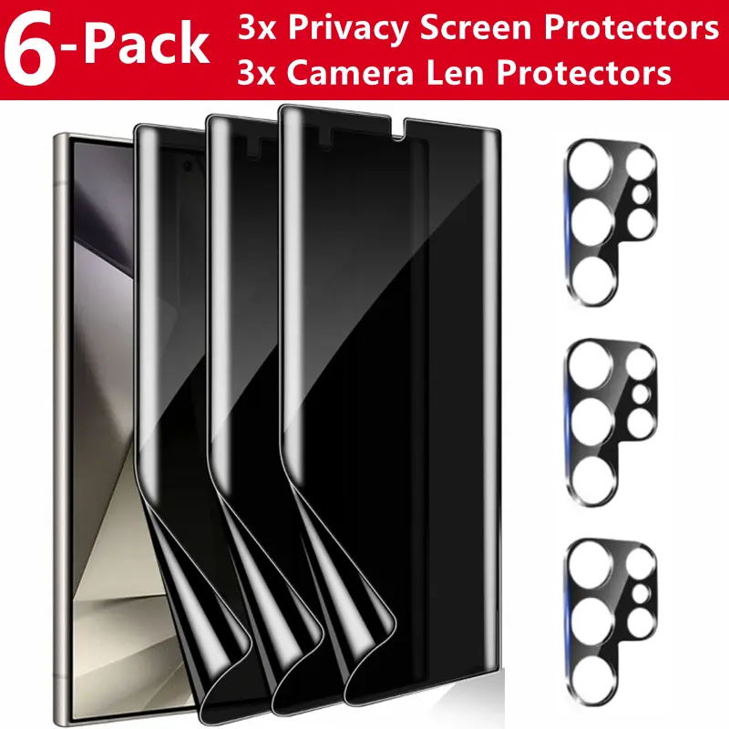 3Pcs Privacy Hydrogel Screen Protector + 3Pcs Camera Lens Protector for Samsung Galaxy S25 Ultra S25 Plus S24 Ultra S24 S23 S22