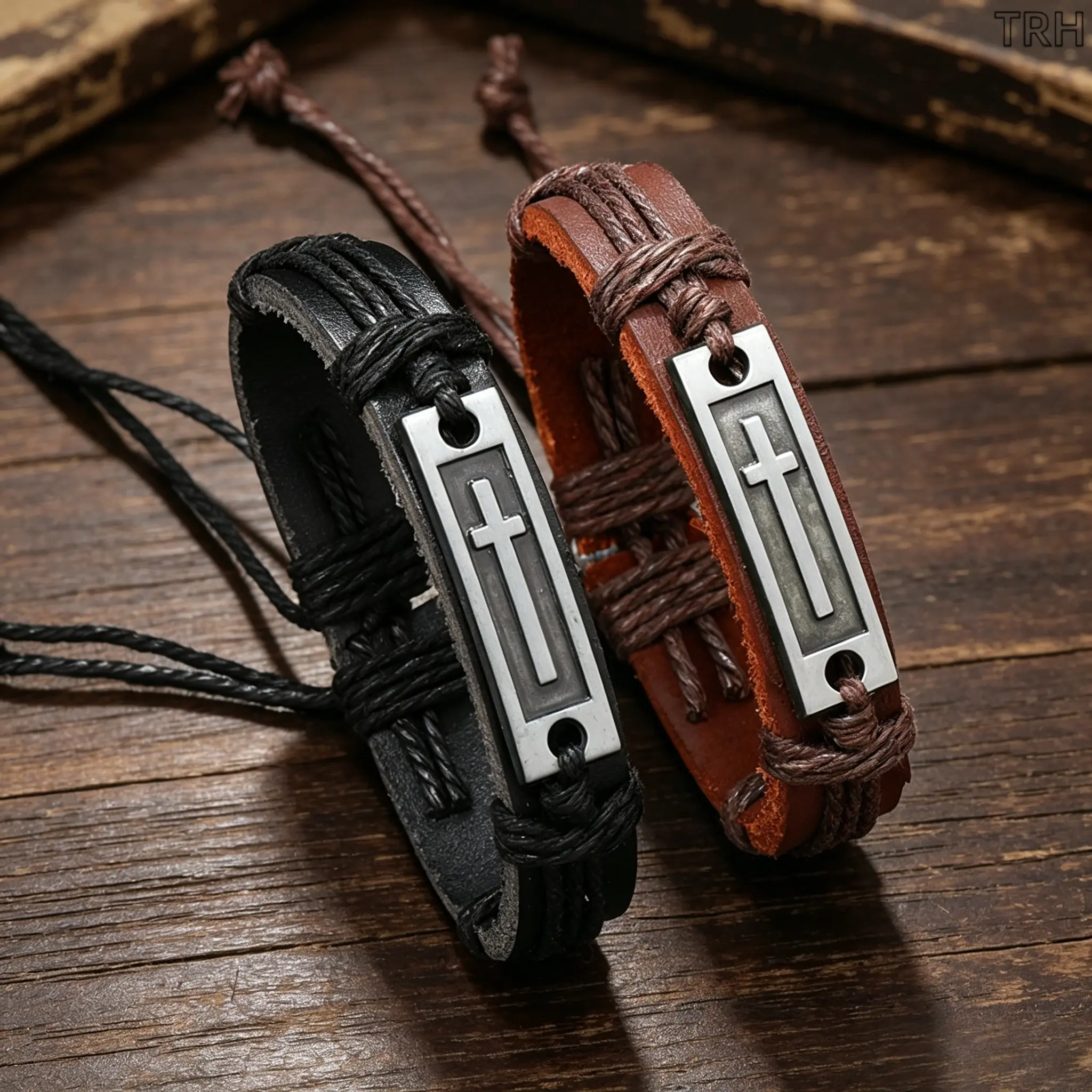 Vintage Cross Leather Bracelet for Men, Adjustable Braided Wristband, Punk Style Religious Jewelry, Casual Everyday & Biker Accessory