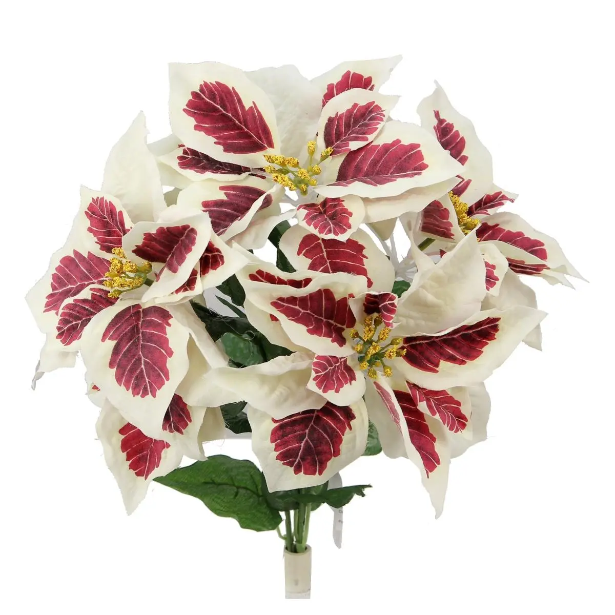 212 MAIN 5-Stem Silk Artificial Poinsettia Christmas Bush, Peppermint-Themed Decorative Floral Table Centerpiece, Holiday Home Decor Gift for Neighbors
