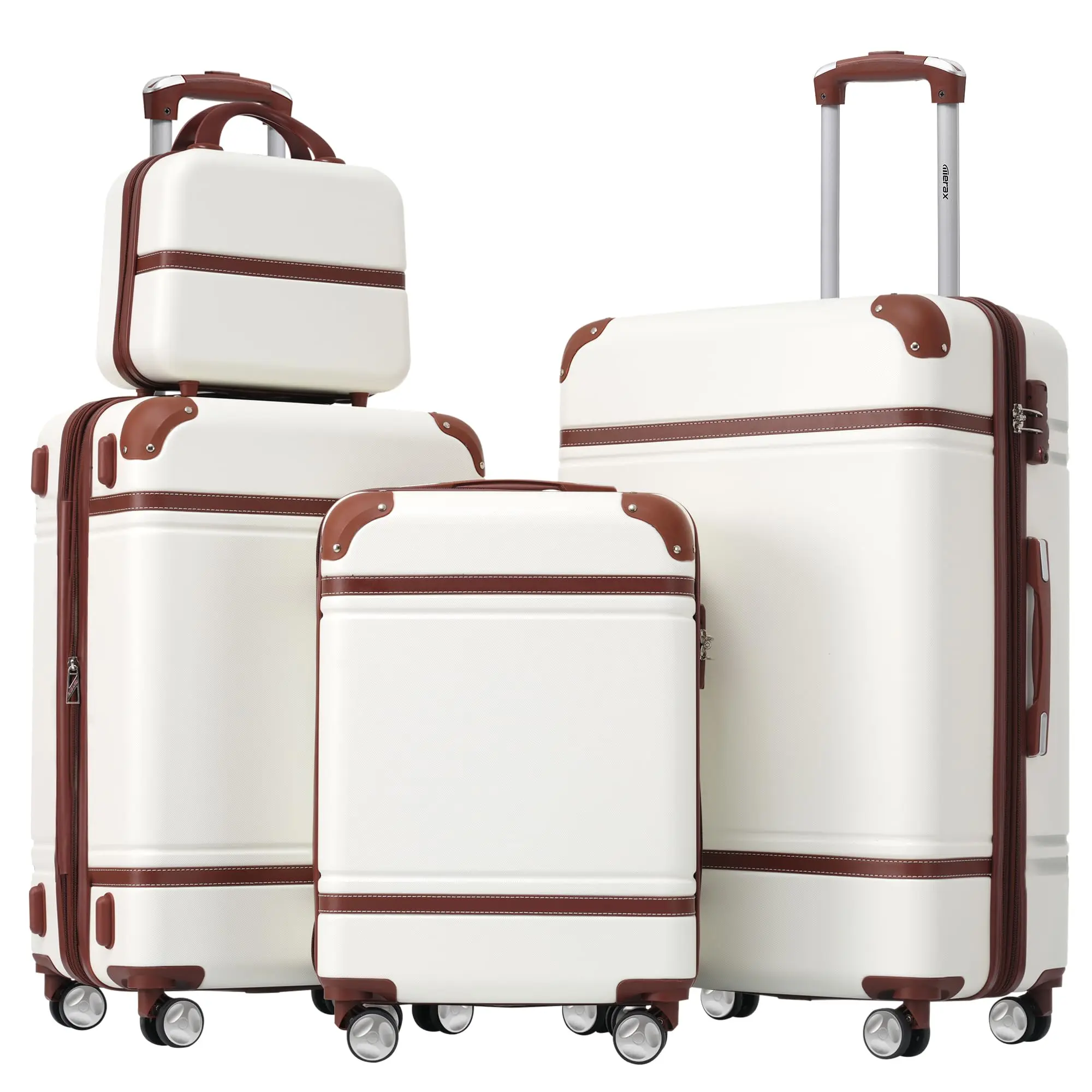 Vintage Style 4-Piece Luggage Set - 3 Spinner Suitcases (20in, 24+28in Expandable), 1 Cosmetic Case, 4 360-Rotation Spinner Wheels, TSA Lock, 100% ABS, Lightweight High-Capacity, Top & Side Handles, Multi-Compartment for Leisure Use