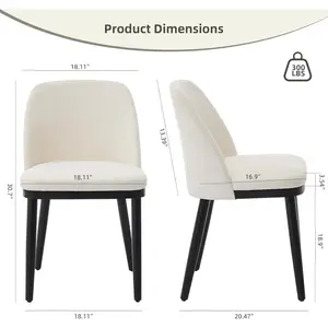 Set of 2 Beige Fabric Dining Chairs with Upholstered Cushion and Natural Wood Legs and Ergonomic Curved Back for Kitchen