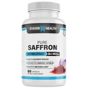 Pure Saffron - Staver Health - Natural Saffron Extract Edible Supplement - 60 Capsules 2 Month Supply 88.5 mg
