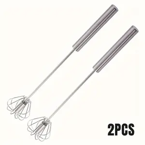 2 Pcs Semi-Automatic Egg Whisk 4-Speed Stainless Steel Hand Mixer for Blending Whisking Beating & Stirring Kitchen Gadgets Utensils