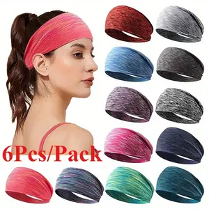 6Pcs Mixed Color Unisex Elastic Headbands, Widened Non-Slip Moisture-Wicking Workout Headband for Yoga, Running