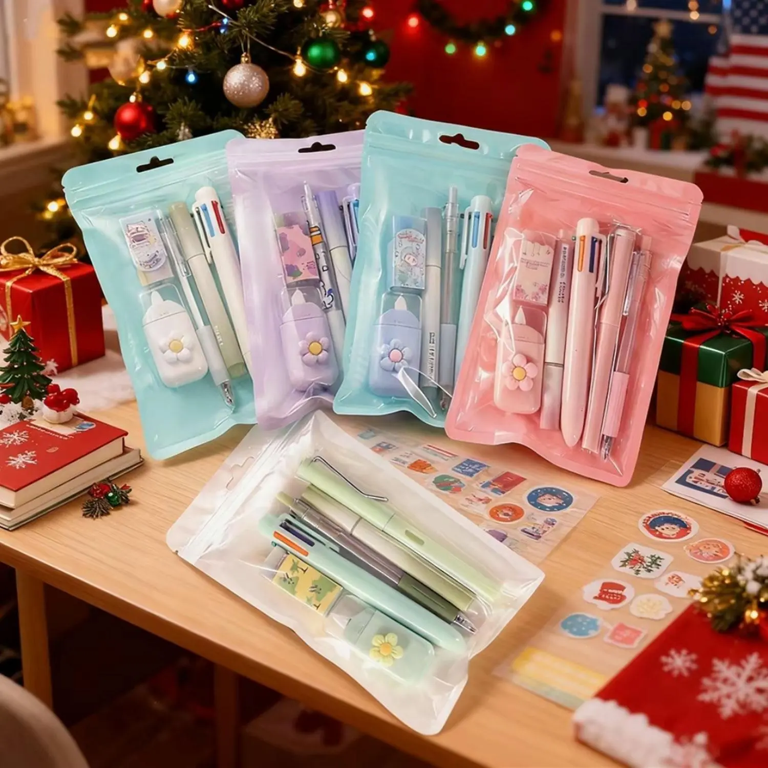 This 6-piece Cute stationery set, including gel pens, erasers, six-color ballpoint pens, is the office accessories and study supplies. It is suitable as a gift for Valentine's Day, Mother's Day, birthdays and other festivals