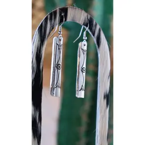 SILVER ETCH BAR EARRINGS