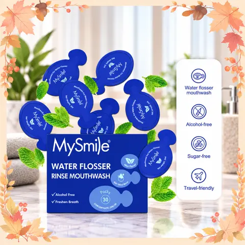 MySmile Water Flosser Mouthwash Concentrate - Alcohol-Free Minty Xylitol Teeth Cleaner for Adults, Moisturizing, Whitening, Stain Removal, Fresh Breath, Oil Control, Tooth Decay Protection (30 Uses)