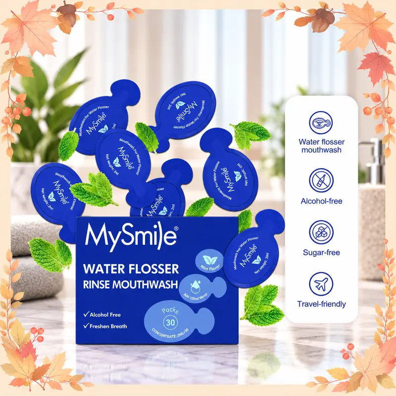 MySmile Water Flosser Mouthwash Concentrate - Alcohol-Free Minty Xylitol Teeth Cleaner for Adults, Moisturizing, Whitening, Stain Removal, Fresh Breath, Oil Control, Tooth Decay Protection (30 Uses)