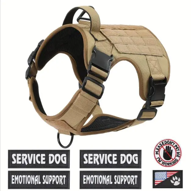 Tactical Service Dog Harness Vest, Heavy Duty Adjustable Reflective No Pull Dog Harness for Small, Medium & Large Dogs with Metal Buckle, Handle & Camouflage Design