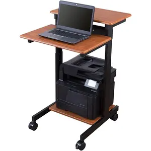 Stand Up Desk Store Rolling Adjustable Height Two Tier Standing Desk Computer Workstation (Silver Frame/Black Top, 40" Wide)