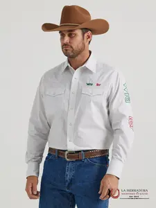 Wrangler Men's White/Gray Long-Sleeve Button-Down Shirt - Style 112346222