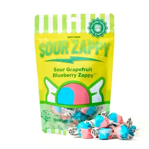 Taffy Shop, SOUR Grapefruit Blueberry Zappy Salt Water Taffy - Gourmet Soft, Sweet & Tangy Candy