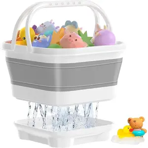 Foldable-Bath-Toy-Storage-Organizer, Bath Toy Holder with Removable Base, Quick-Drain-Drying Bathtub Toy Storage, Basket Bathroom Shower  (Gray)