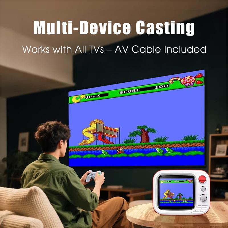 H7 Retro Game Console, 740 Classic Games, Mini TV Style with 3.5 Inch IPS Screen, Dual Wireless Controllers,​​ AV HDMI Output, for Holiday Birthday Gift