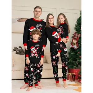 Family Christmas Pajamas Set, Santa Claus Print Top & Floral Pants, Comfortable Home Wear, Holiday Casual, 2 Piece Sleepwear Kit Can be used with raincoat