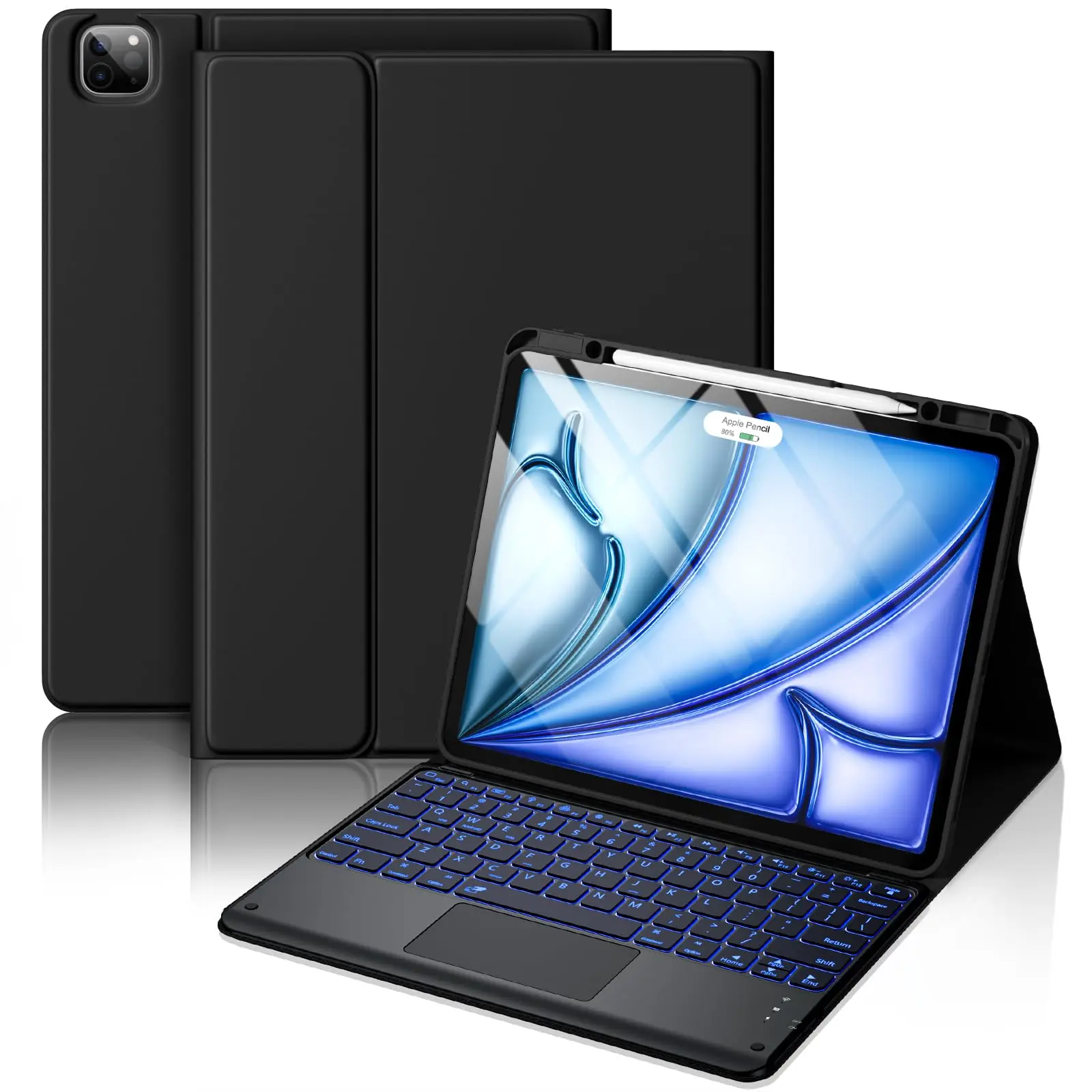 Hamile for iPad Air 13-inch Case Keyboard (M4/M3/M2) - Magnetic Wireless Keyboard with Multi-Touch Trackpad 7 Colors Backlit Stain Proof Folio Cover for iPad Pro 12.9 6th 5th 4th 3rd Gen - Black