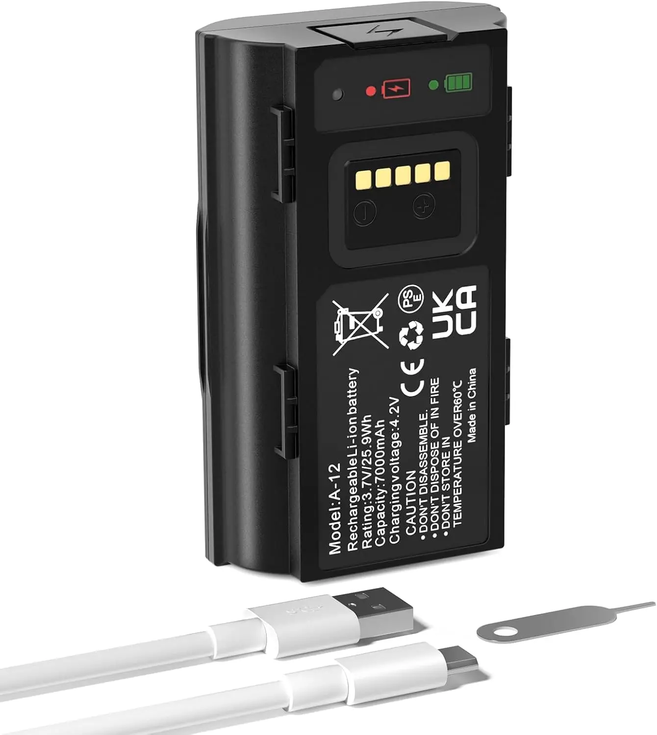 E EGOWAY 100% New 3.7V 7000mAh 25.9Wh Rechargeable Replacement Battery for Arlo Wire-Free Video Doorbell, 1-Count, Easy to Install & Recharge, Compatible with AVD2001-AVD2001B-VMA2400-A12, 2.75x1.66x0.91in, Includes Micro USB Cable & Installation Card Pin