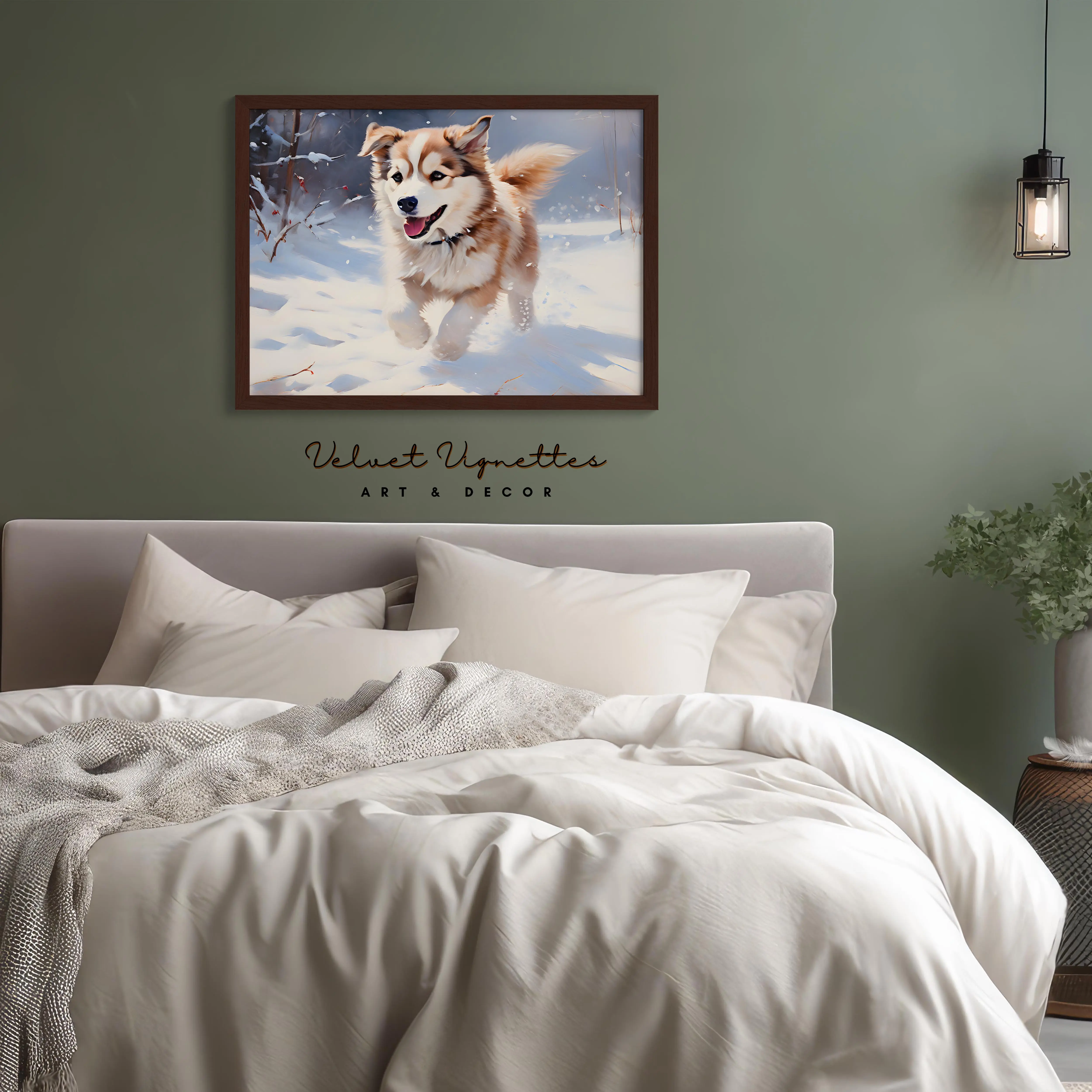 Husky in the snow printable poster, puppy running in snow wall art, snow paws gift, dog playing in snow poster, animal lover gift, dog lover gift, new home decor, nursery room wall art, playroom wall accent