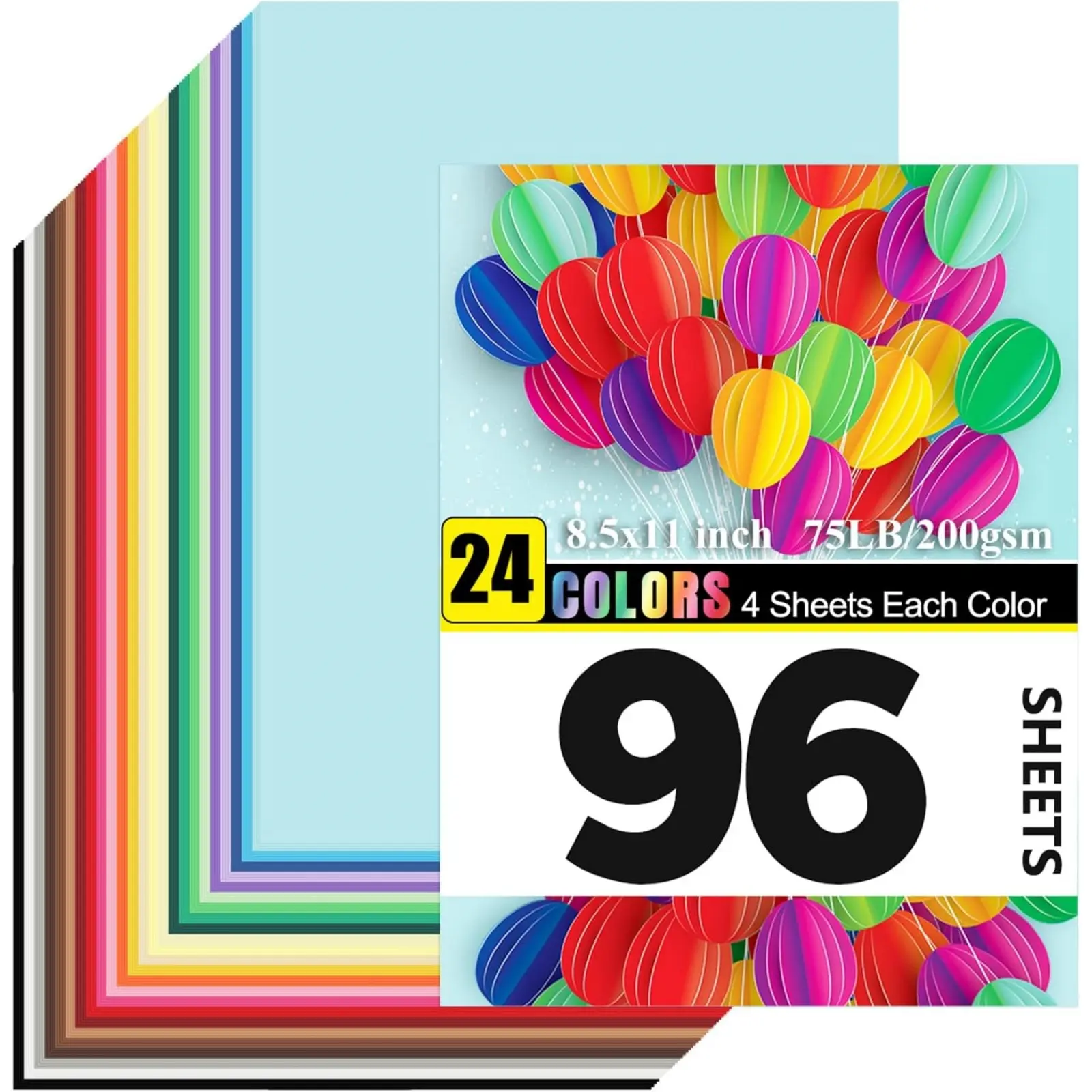 96 Sheets Colored Cardstock , 8.5x11 Color Cardstock Bulk, 200gsm/75lb Assorted Colors Construction Paper for Printing, Card Making, Die Cutting, Crafts, Scrapbooking, Party