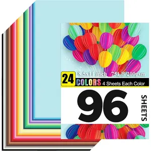 96 Sheets Colored Cardstock , 8.5x11 Color Cardstock Bulk, 200gsm/75lb Assorted Colors Construction Paper for Printing, Card Making, Die Cutting, Crafts, Scrapbooking, Party