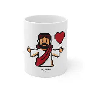 Jesus Loves You Pixel Art 11oz Mug — Scripture Coffee Cup